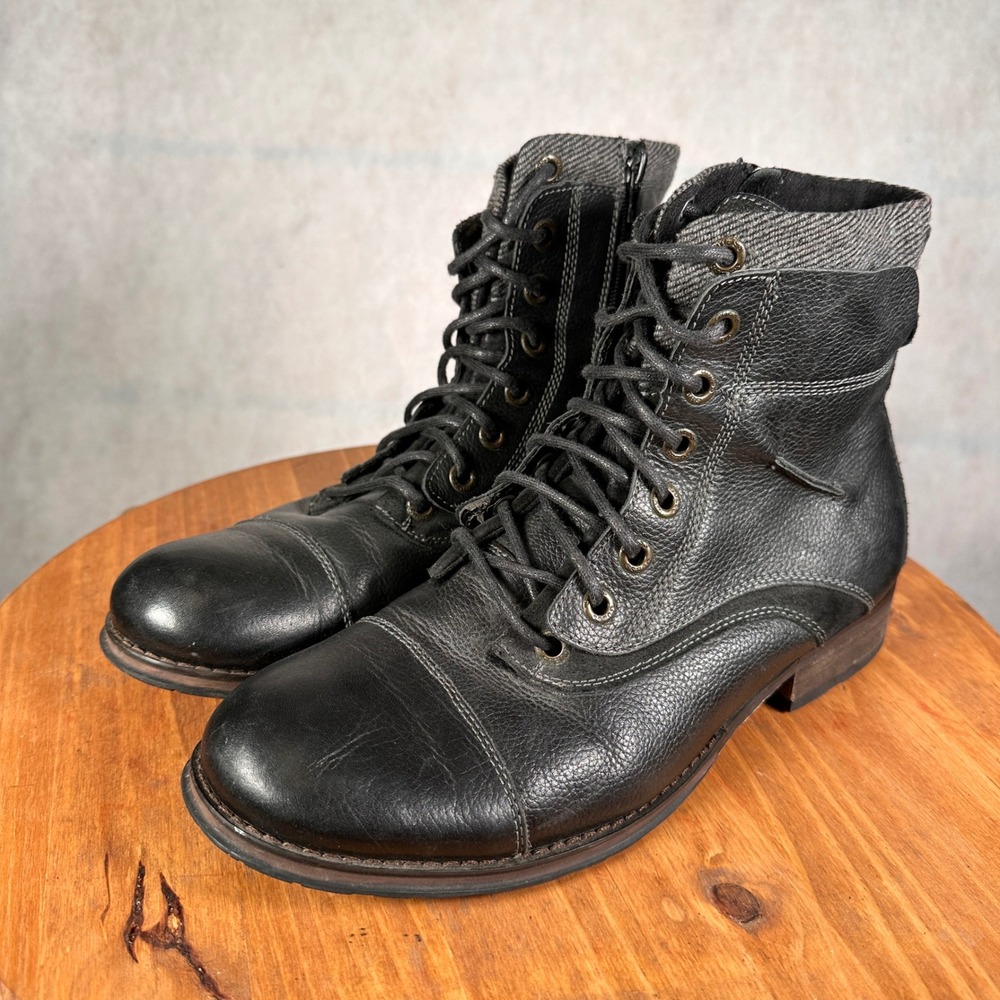 Guess GMALFIE Combat Boots Womens 10.5 Black Leather Good Cap Toe Side Zip
